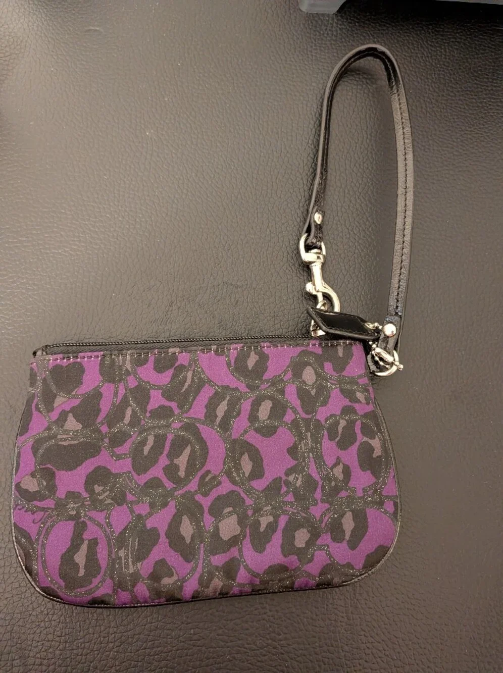 Coach Poppy Purple & Black Signature Wristlet with Logo Patch